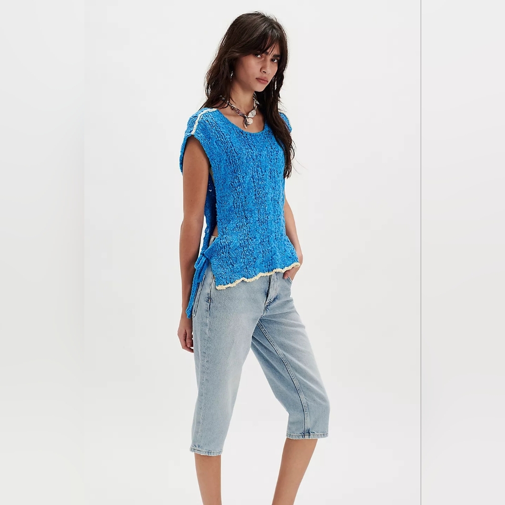 NWT FP "Arlo"Blue Textured Knit Sleeveless Tank